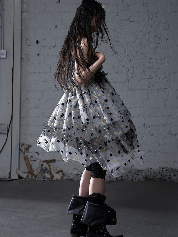 Kleid Balletcore Stufenrock aus Netzstoff, trägerlos, Grau/Asche