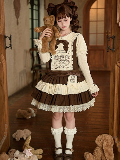 Embroidery Brooches + Details Beige Waist Brown Dress Belt Short Lolita Version Set