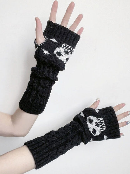 Long Dark Knit Black Gloves Gothic