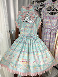 Eiskleid Creme Kirsche Druck und Lolita Sommer Grün Süß