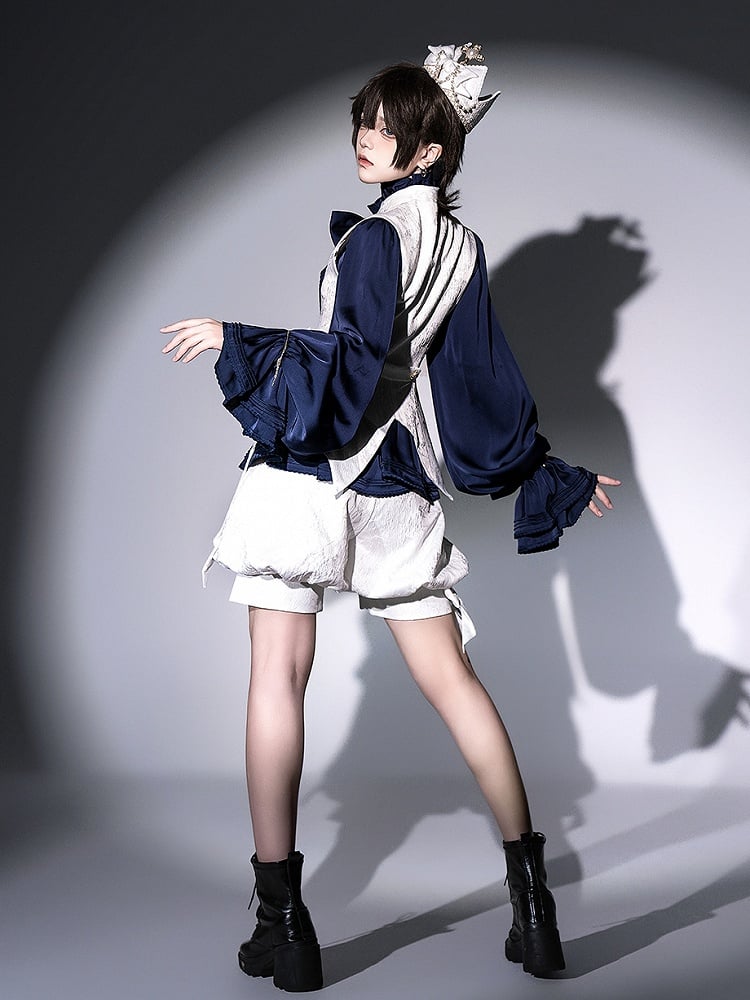 Weiße Weste mit Prinzen-Lolita-Kragen und Ouji-Jacquard-Streifen