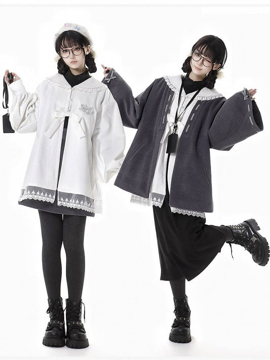 ホワイトロータス ピーターパンカラー レースアクセント シェニールブラウス