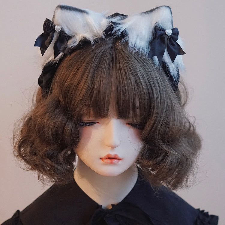 And Details Ear Black Bowknot Decorated KC White Cat