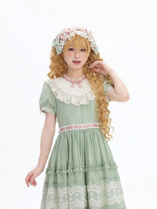 Green Lace Hairband Purple Bowknots - Pumpkin Planet