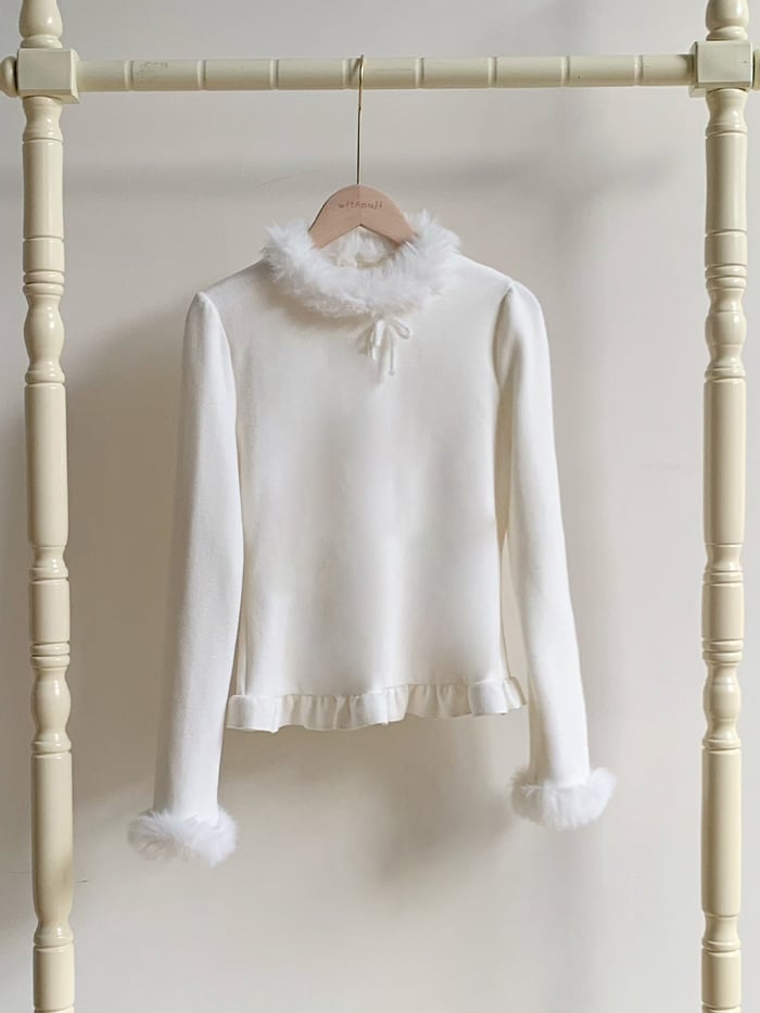 Warm Top Cuffs Knit Plush Autumn/Winter Neckline Lolita White for and
