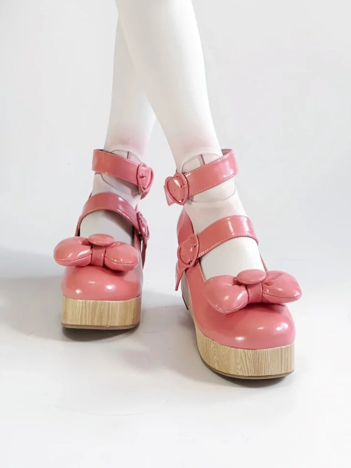 Buckles Lolita Pink Sweet - Heart at Top Bow Dark Platforms