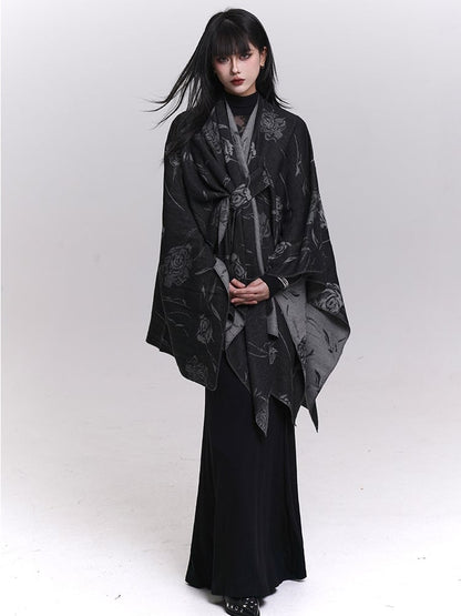 Floral Pattern Gothic Shawl Black with