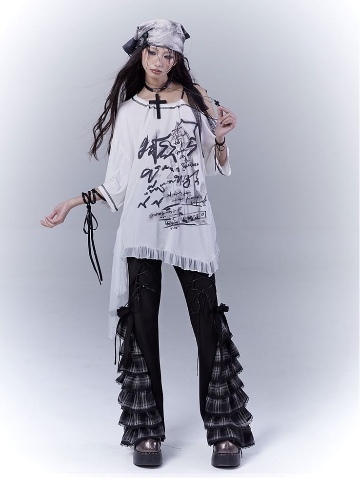 Black Lace-Up Plaid Cuff Slim Pants - WSW No Body