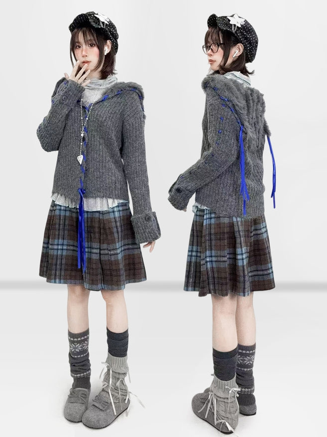 Long Light High Sleeve Y2K - Grey Neck Dots Polka