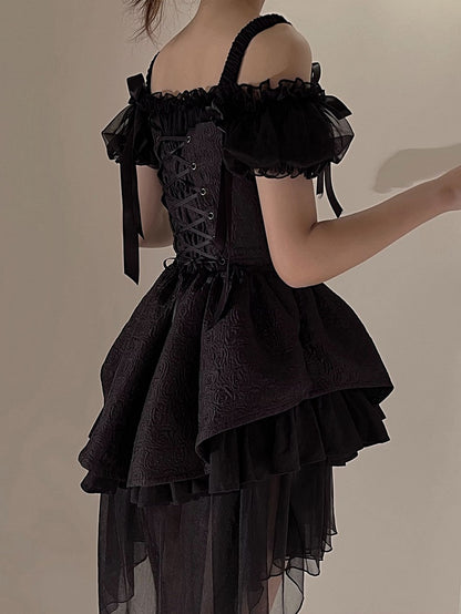 Skirt Set Black Neckline Boned Jumper Bodice Elegant Square