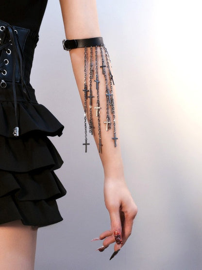 カフ タッセル サイバーパンク ブラック/シルバー/ブラウン デザイン チャーム アームクロス