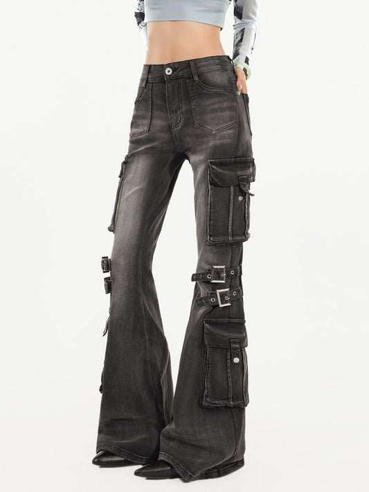 Flared Grey Denim Slim-fit Vintage Jeans Wash