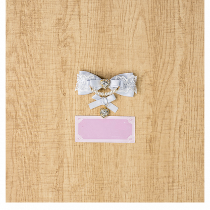 Jirai Kei Dusty Blue Bow Chain Beaded Lolita Hairclip Charm Heart