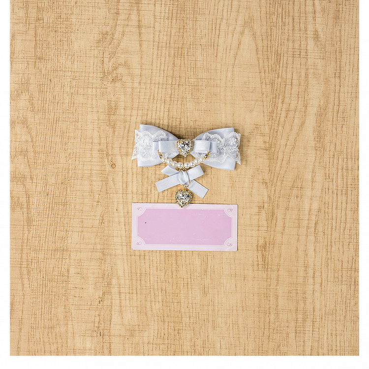 Jirai Kei Dusty Blue Bow Heart Beaded Chain Lolita Hairclip Charm