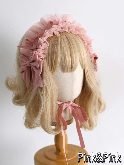 18-Color Ruffled Bow Tulle Hairband Lolita