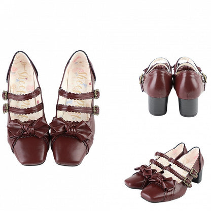 Red Wine Sweet Lolita Shoes at Bow Top