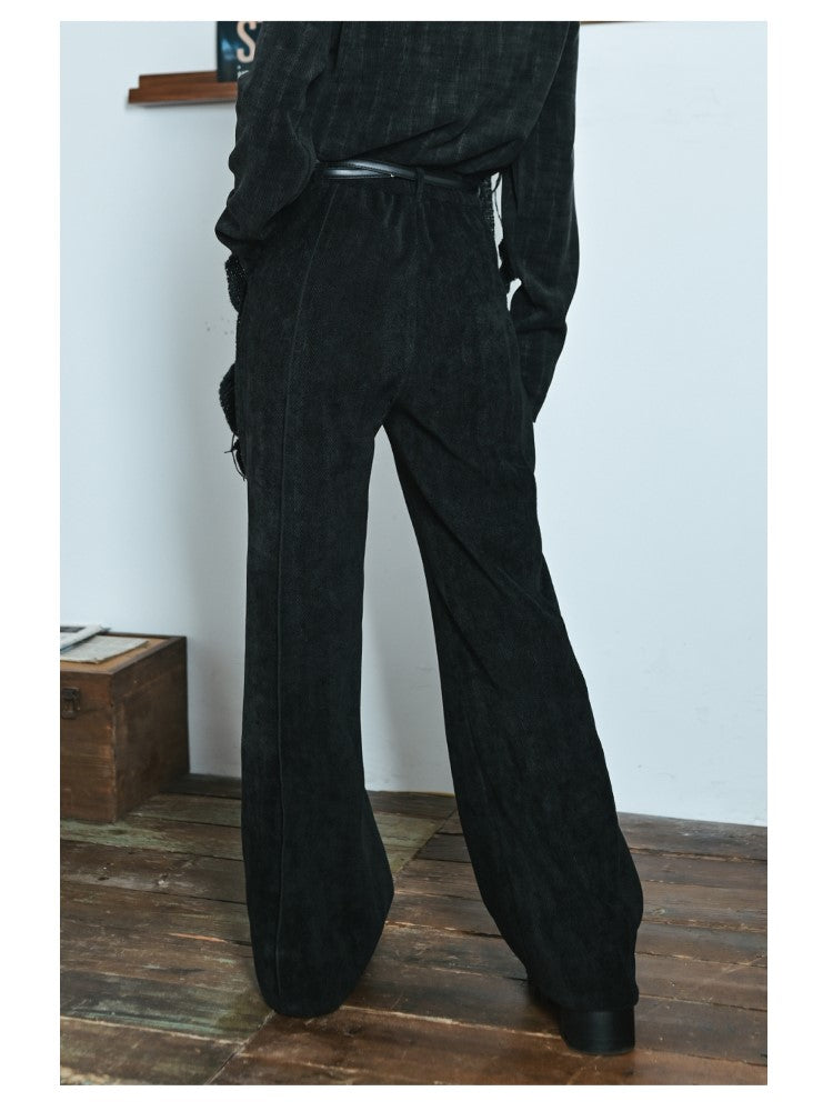 Black with Gothic Chenille Flared Pants Embroidery Snake Cheongsam