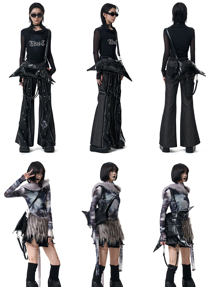 ゴシックパンクブラック折りたたみ四角星バッグ