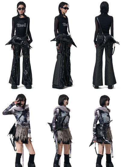 ゴシックパンクブラック折りたたみ四角星バッグ