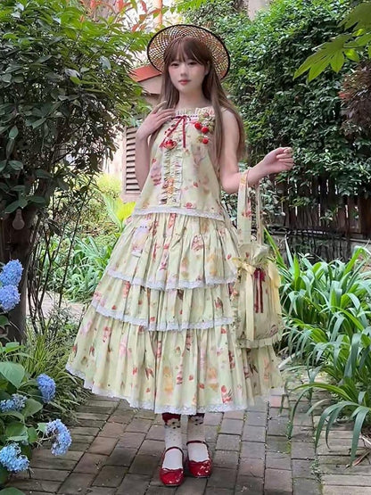 Print Fruit Green Summer Parfait Top Cami