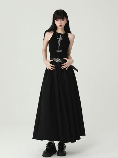Gothic Black Round Neck Cross Sleeveless Dress
