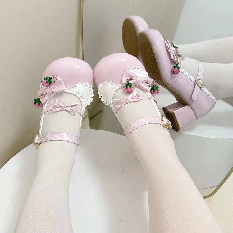 Hem Mid-heel 4.5cm Heel with Scalloped Mary Pink Sweet Lolita Light Janes