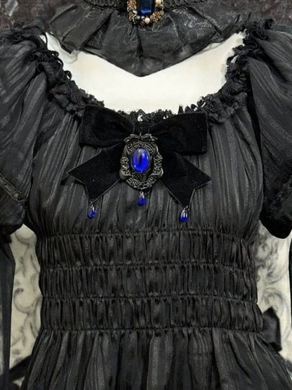 Gothic Rhinestone Bow Brooch with Pendant - Boobi Shop