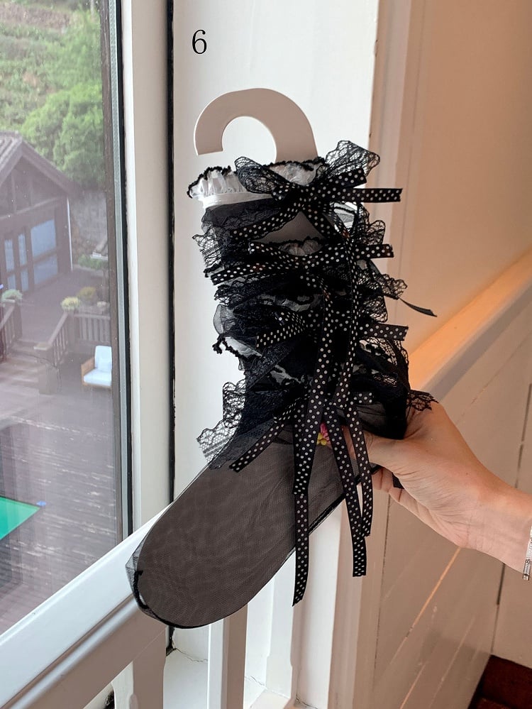 Bowknot Socken Lila/Schwarz/Rosa/Weiß/Grün/Spitze