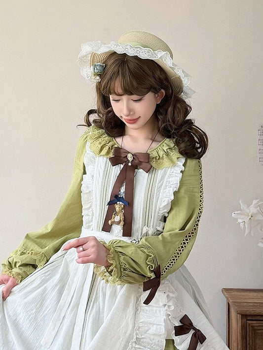 Straw Hat Trim Lace Olive Green Ribbon Bowknot with