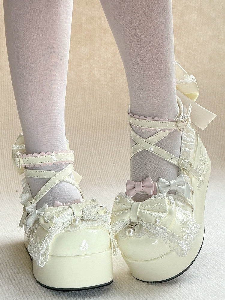with in White Sweet PU Platforms Beadwork Lolita