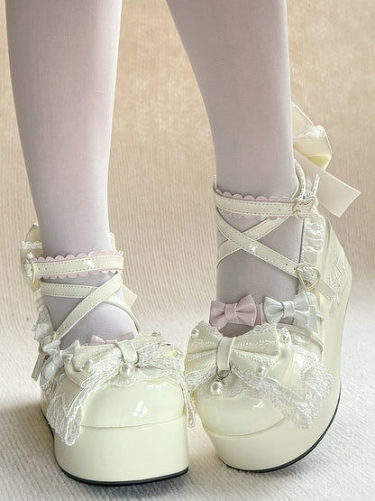 with in White Sweet PU Platforms Beadwork Lolita