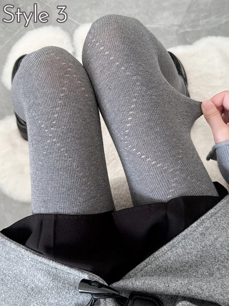 4-Style Light Gray Ribbed Tights Collection