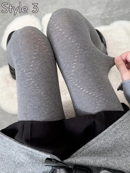 4-Style Light Gray Ribbed Tights Collection