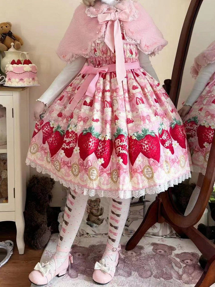 Sweet / Lolita Winter Cape with Plush Pink Bunny Ears Kitty
