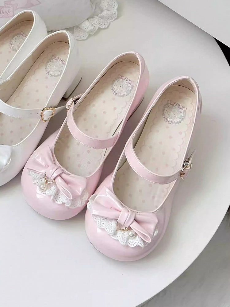 Chaussures Lolita roses à talon carré de 4,5 cm avec motif cœur et lanière à pression