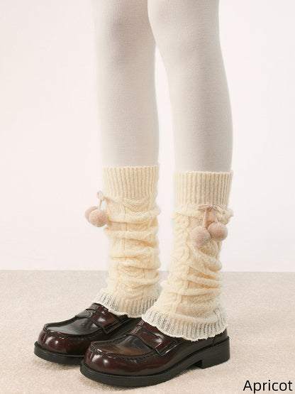 Pom-Pom Pattern Warmers with Knitted 6 Decorations Diamond Leg Colors