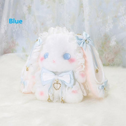 Bunny Bag 6 Heart Colors Decorated Plush Tassel Strap White Macaron with Convertible