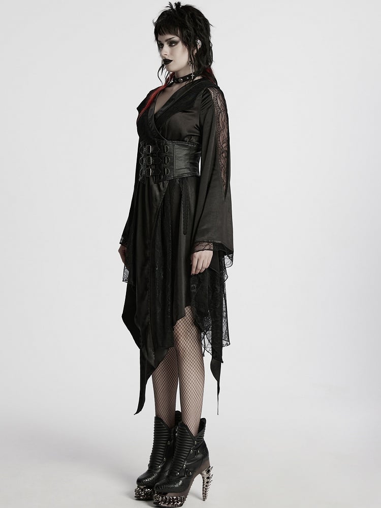 Asymmetric Goth Black Lapel Kimono