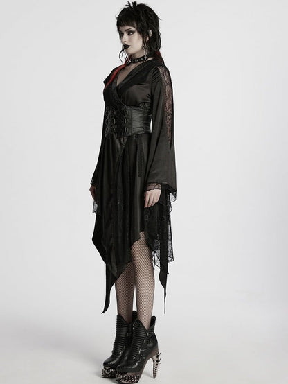Asymmetric Goth Black Lapel Kimono