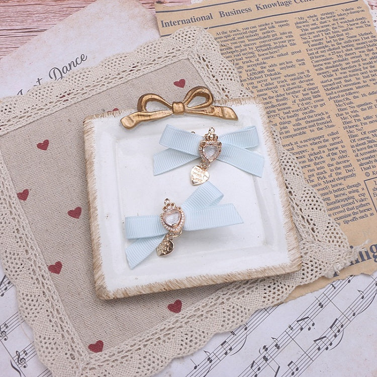 Crown 5 Heart Hairclip Jirai Rhinestone Kei Color Bowknot Options