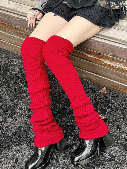 Wine Red/White Y2K 90CM Knitted Leg Warmers