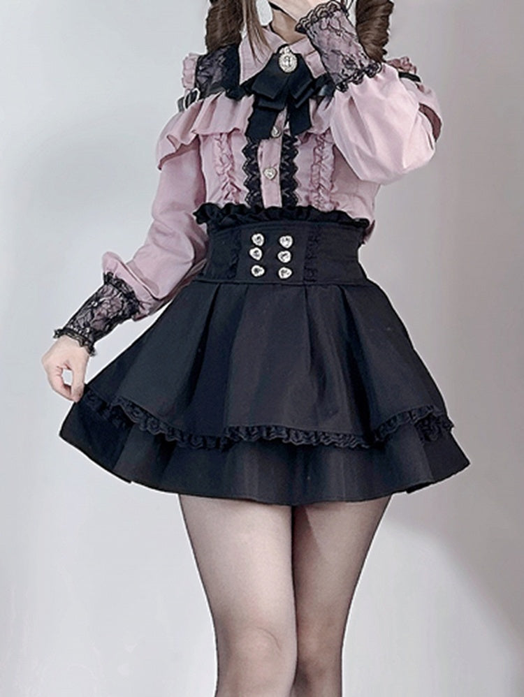 Dusty Blouse: Jirai Kei Sweetheart Buttons Pink