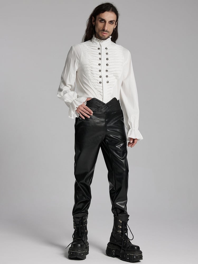 3D White Pleated Shirt Goth Men's