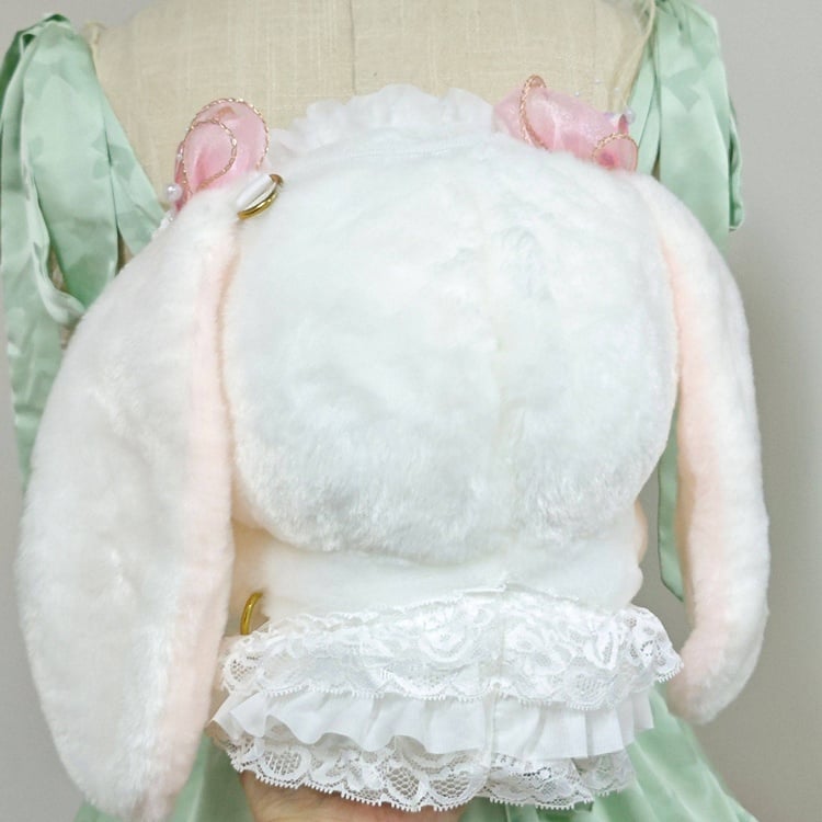 with White Bunny Bowknot Decorated Plush Blue Backpack