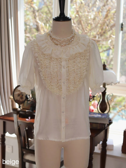 Sheer Short Sleeve Blouse with Pleats - Tiny Garden
