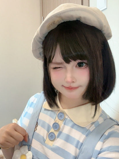 ベレー帽 ベージュ 装飾ボタン