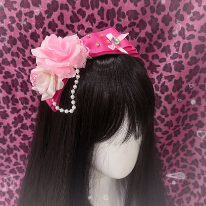 Details with Style Bow Pink KC - Pearl Floral Rhinestone Hime-kei Headpiece