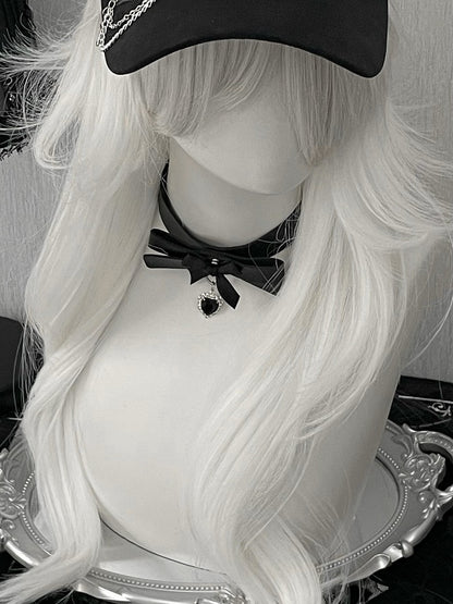 Herz Anhänger Choker Schwarz/Weiß Design Strass Bowknot