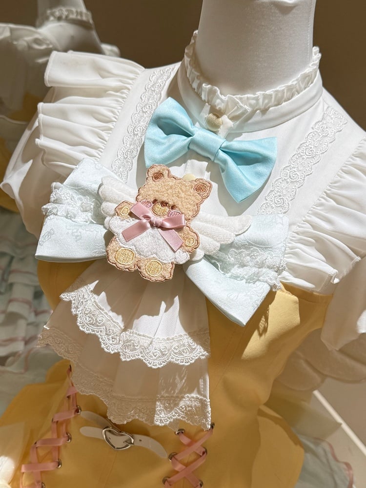 Bear Angel Lolita Full Set: Short-Sleeve Top, Ruffle Skirt, Wings & Bow - Sweet Dream Box