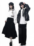 with PU Strap Techwear Lining Snap Hooded Regular/Fleece Black Motorcycle Version Jacket
